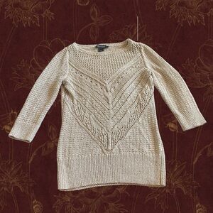 WHBM Sparkling Elegant Gold 3/4 Sleeve Textured Sweater